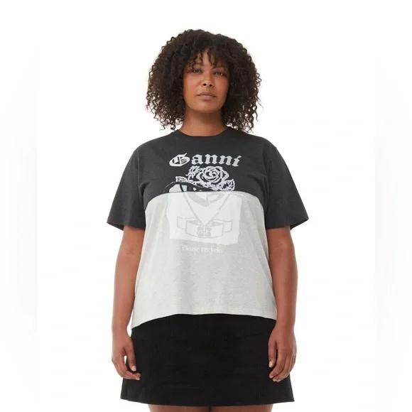 Ganni Basic Jersey Re-cut T-shirt - Phantom - Picture 1 of 5